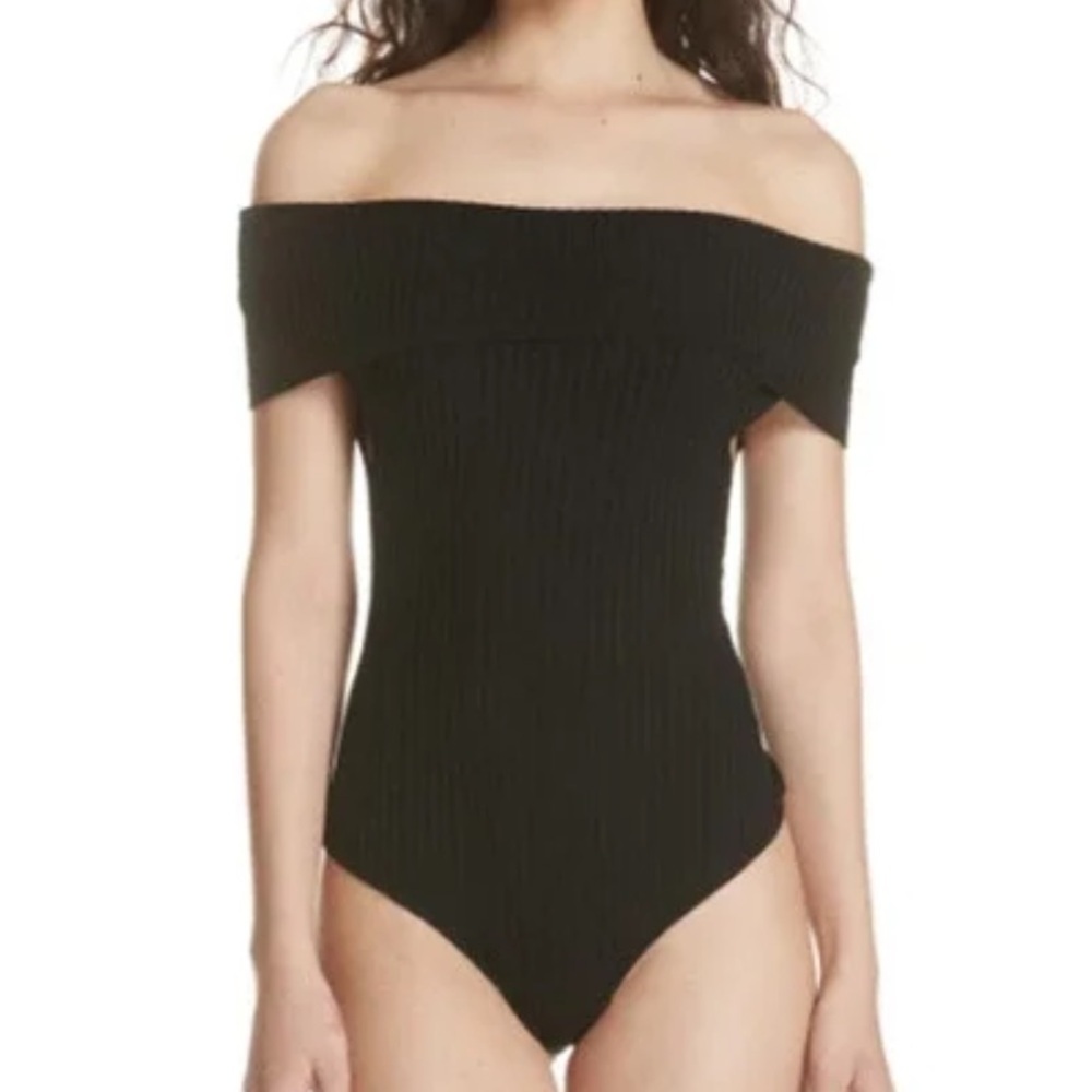 Free People Black Knit Off-The-Shoulder Bodysuit